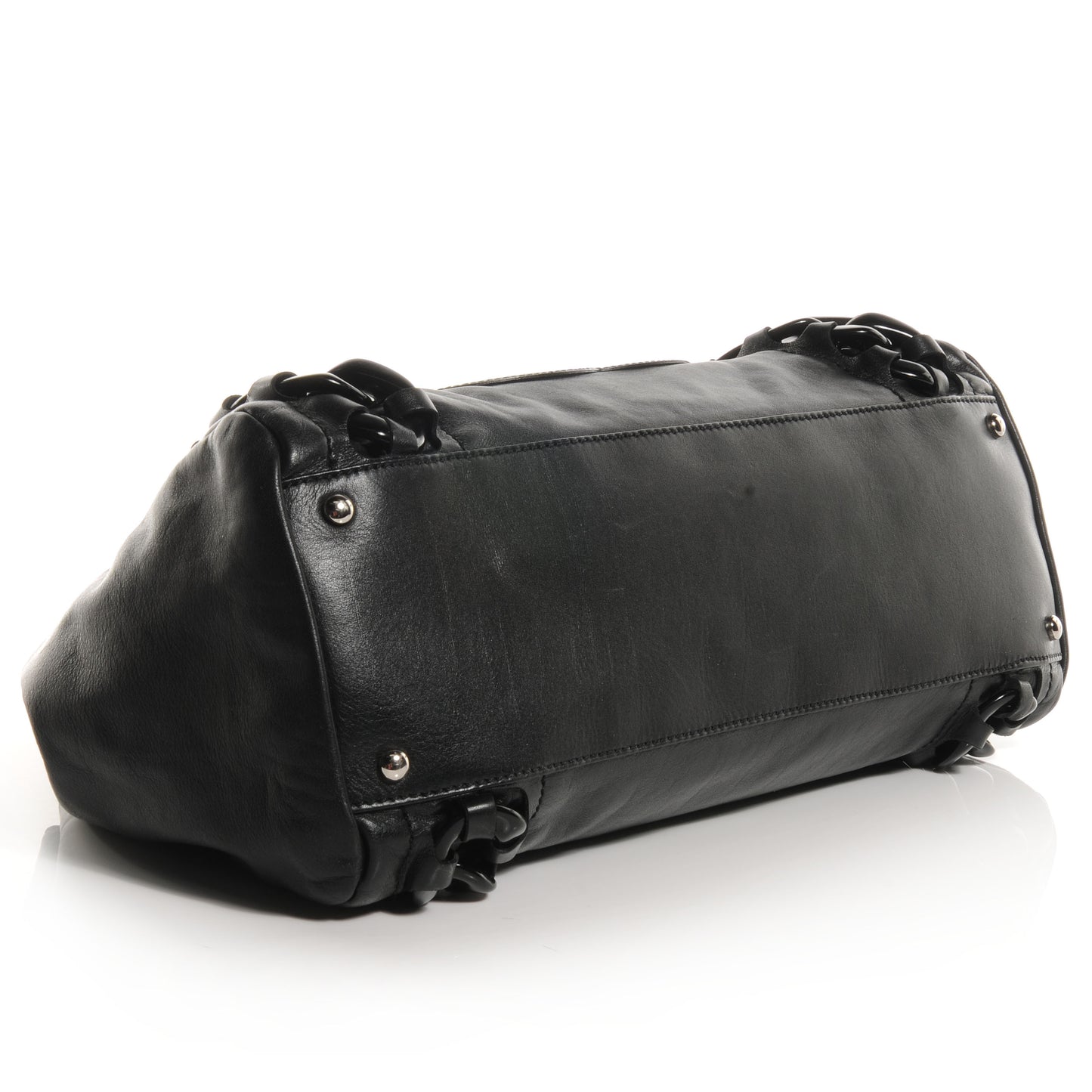 Leather Modern Chain Shopper Tote Black