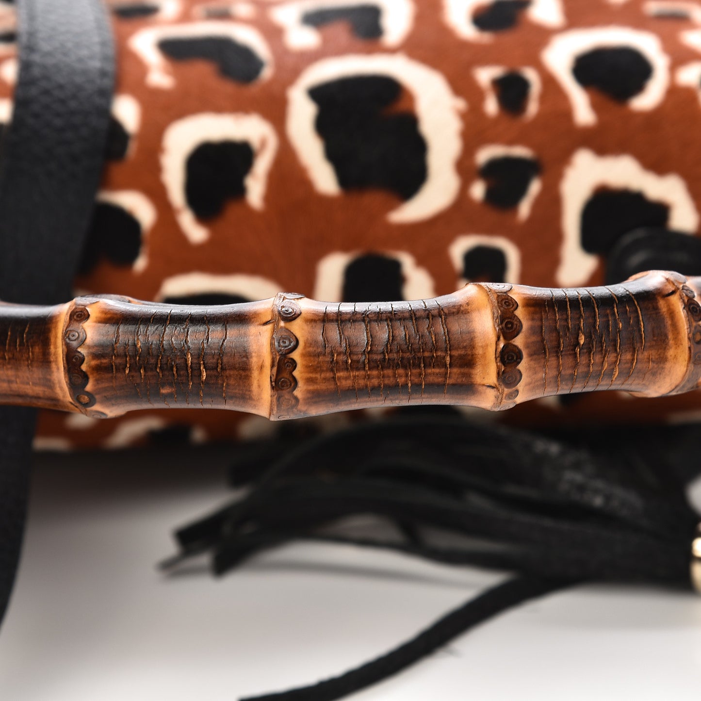Calf Hair Leopard Print Medium New Bamboo Top Handle Bag Red