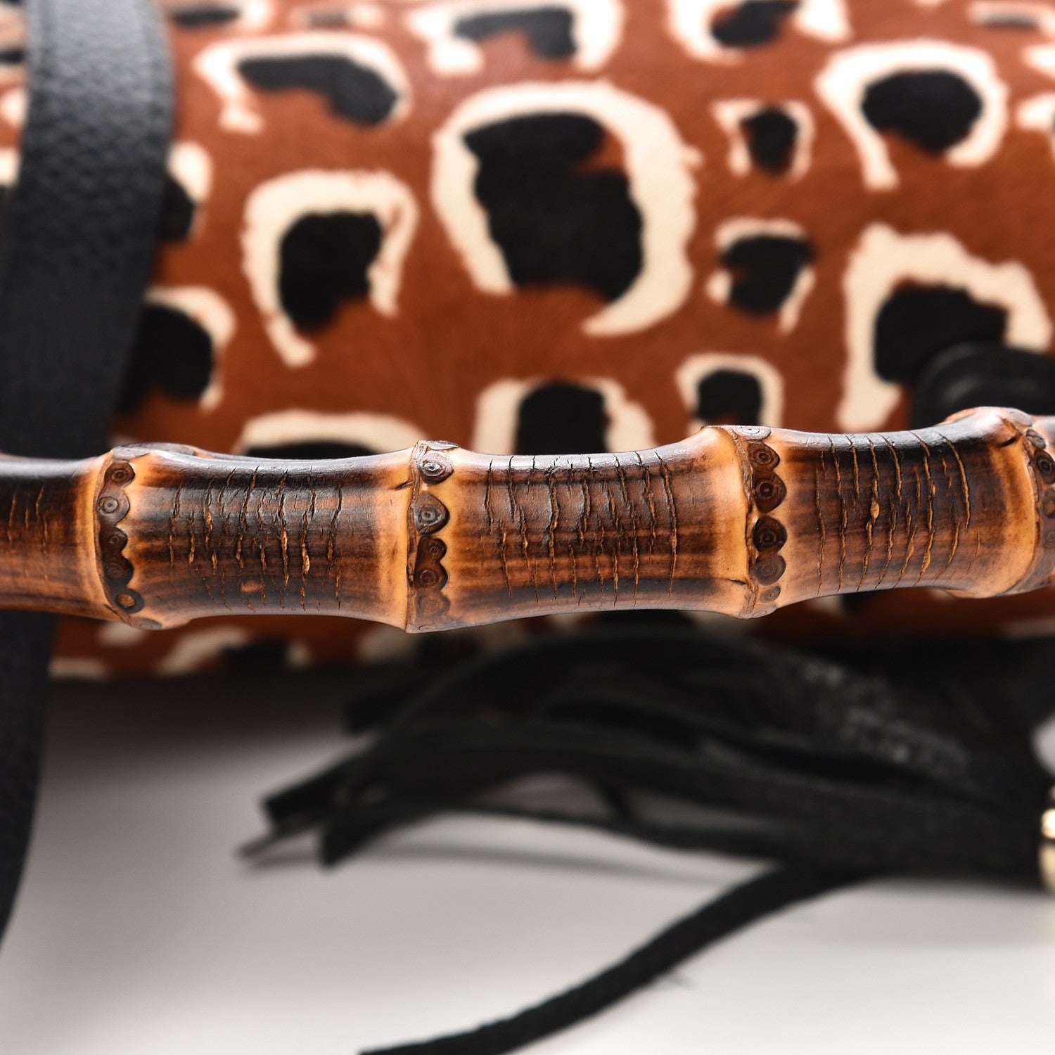 Gucci Calf Hair Leopard Print Medium New Bamboo Top Handle Bag Red 13 of 17