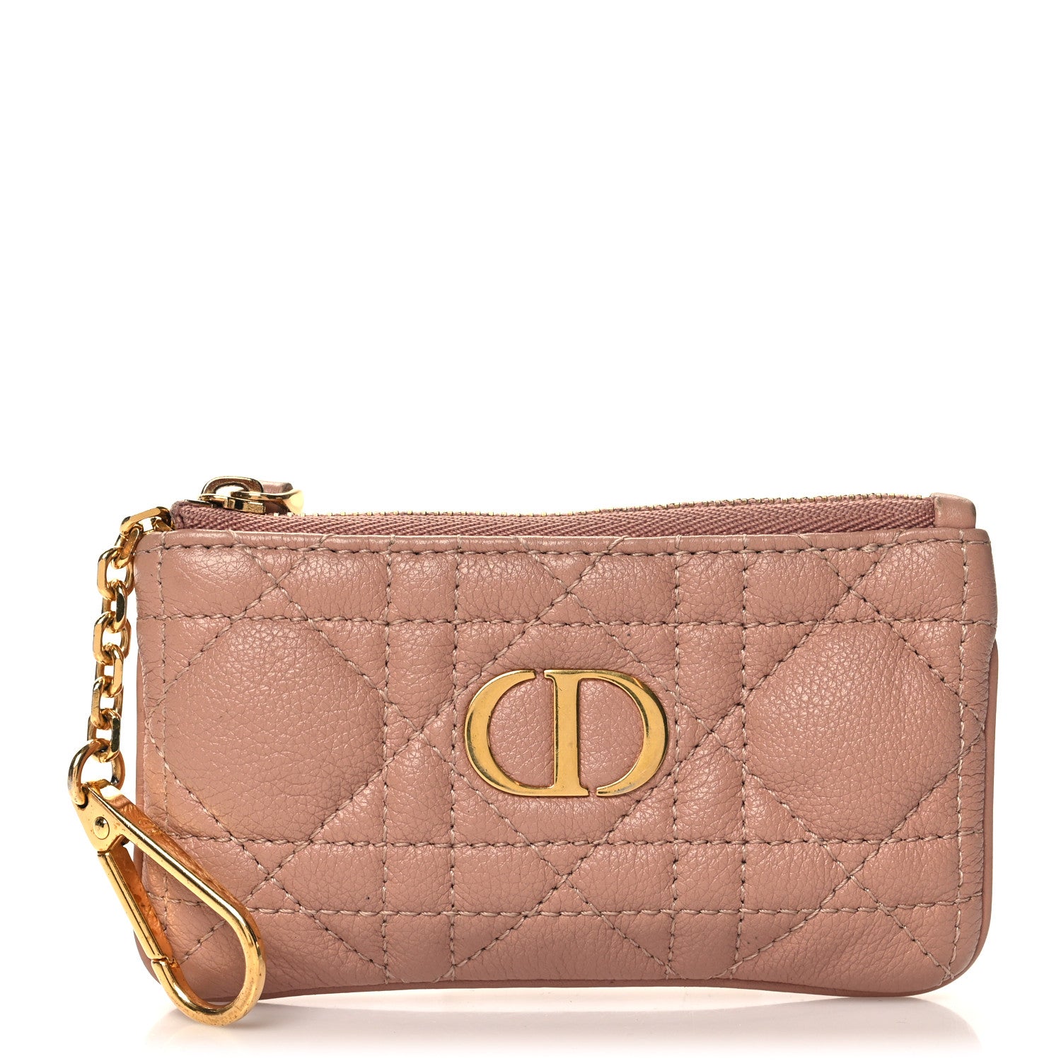 Christian Dior Supple Calfskin Cannage Caro Zipped Key Case Rose Des Vents 1 of 9