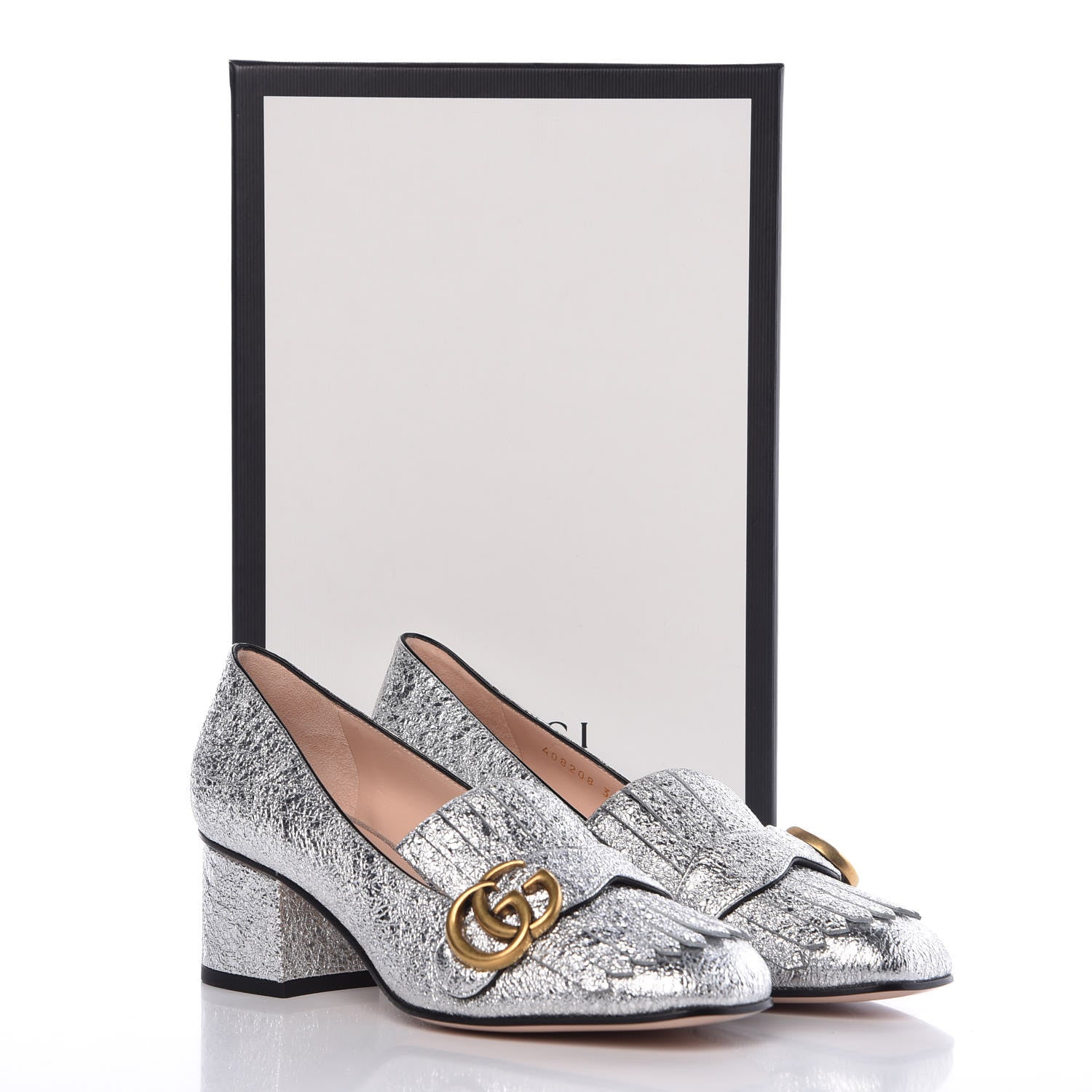 Gucci Galassia GG Marmont Fringe 50mm Loafer Pumps 36 Argento 9 of 9