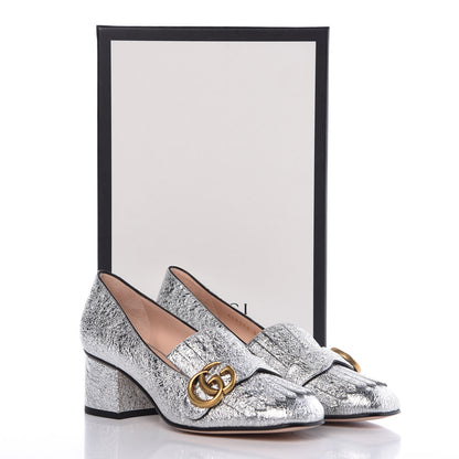 Gucci Galassia GG Marmont Fringe 50mm Loafer Pumps 36 Argento 9 of 9