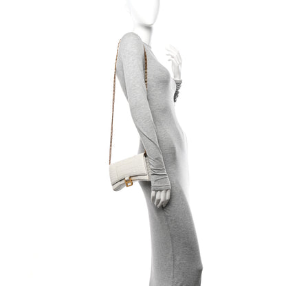 Balenciaga Shiny Calfskin Crocodile Embossed Hourglass Chain Bag White 2 of 11