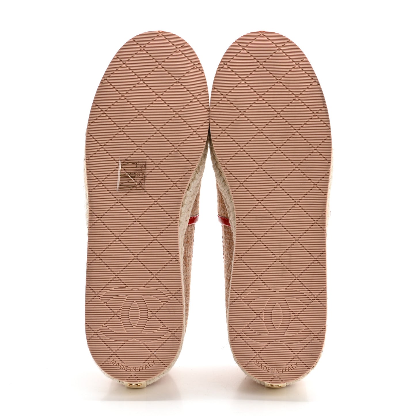 Fabric Patent Calfskin CC Espadrilles 38 Pink Red