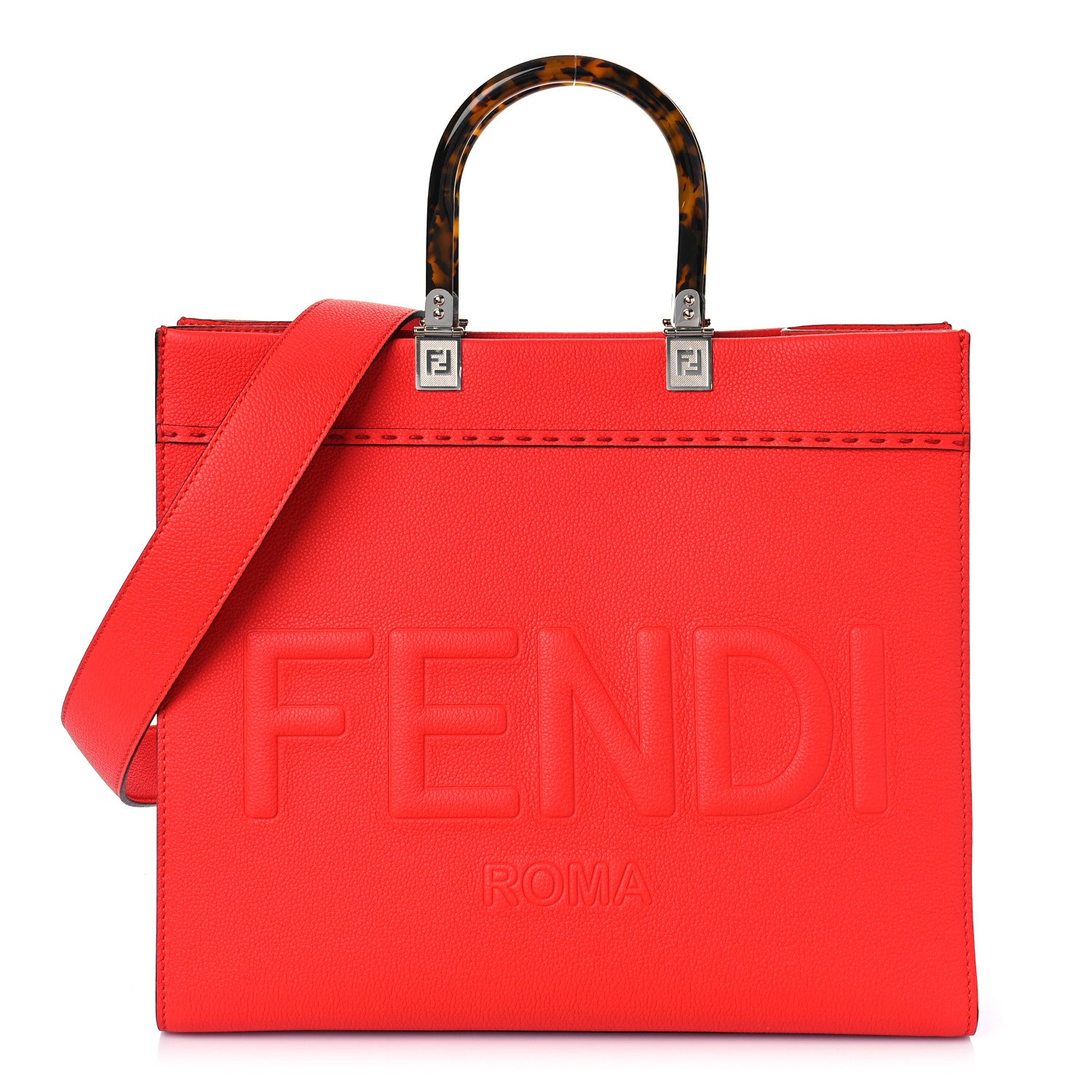 Fendi Vitello Cher Plexiglass Logo Debossed Medium Fendi Sunshine Shopper Tote Papavero 2 of 9