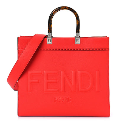 Fendi Vitello Cher Plexiglass Logo Debossed Medium Fendi Sunshine Shopper Tote Papavero 2 of 9