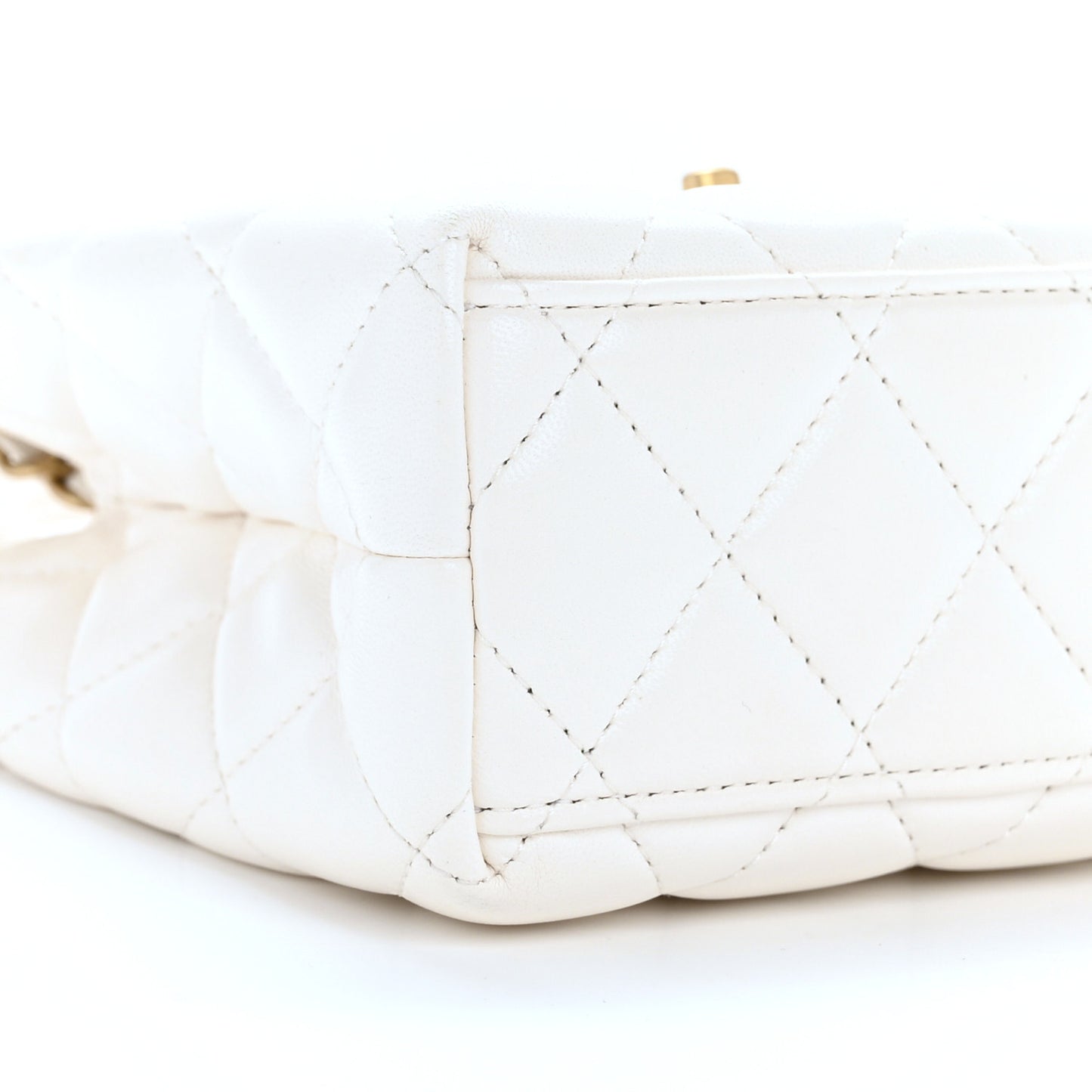 Shiny Aged Calfskin Quilted Nano Kelly Shopper White