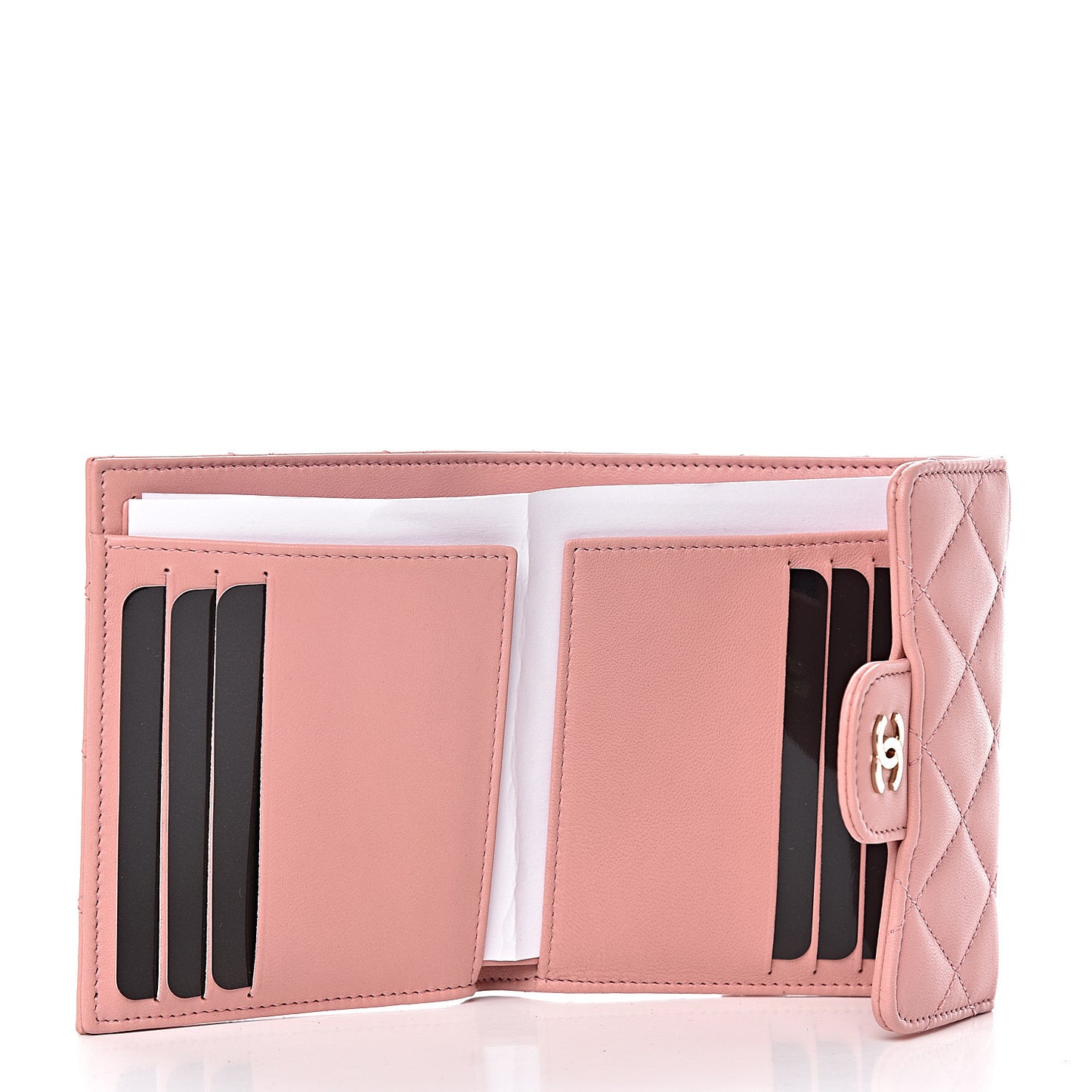 Lambskin Quilted Small Compact Wallet Pink