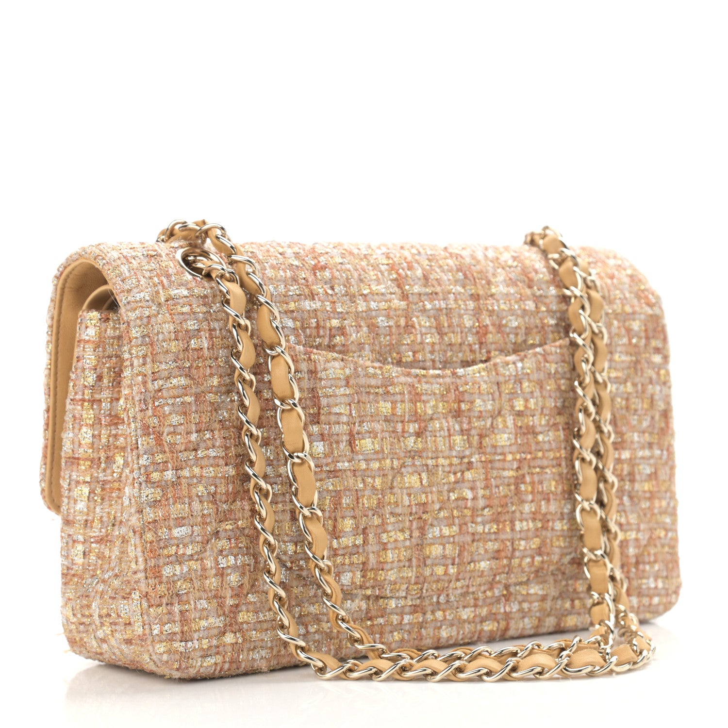 Chanel Tweed Quilted Medium Double Flap Beige Multicolor 3 of 13