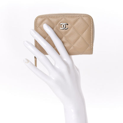 Chanel Caviar Quilted Zip Around Coin Purse Beige 2 of 9