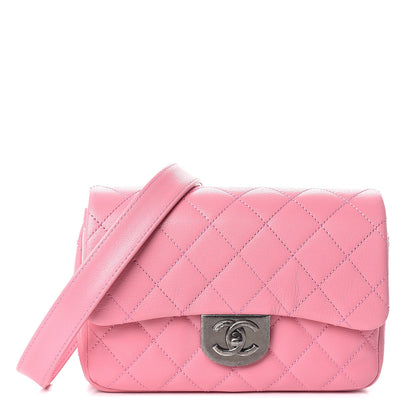 Chanel Shiny Goatskin Quilted Small Double Carry Waist Chain Flap Pink 1 of 9
