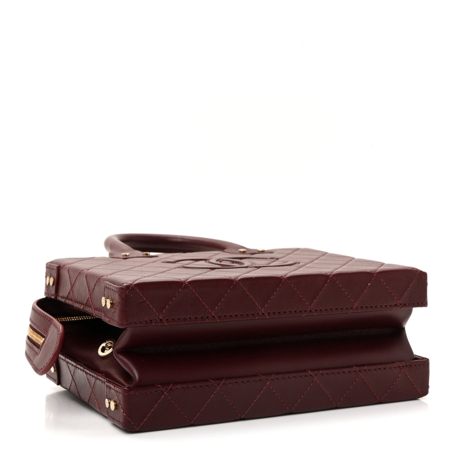 Chanel Calfskin Quilted Studded Square Vanity Case Burgundy 4 of 12