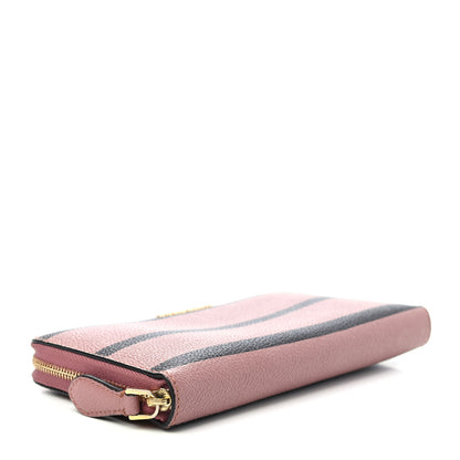 Burberry Grainy Calfskin Striped Long Zip Around Wallet Pink Black 3 of 4