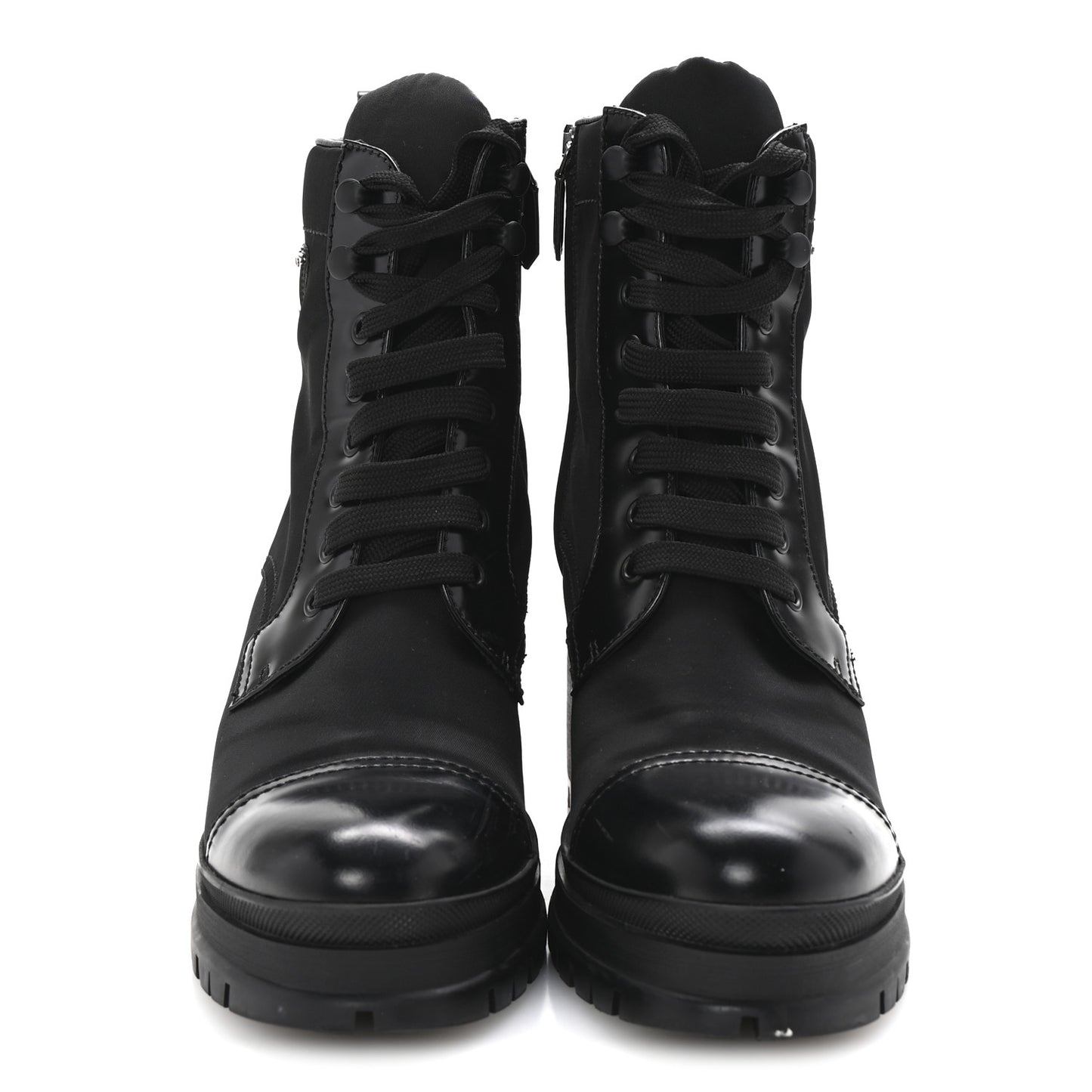 Spazzolato Re-Nylon Metal Triangle Logo Lace Up 55mm Ankle Boots 40 Black
