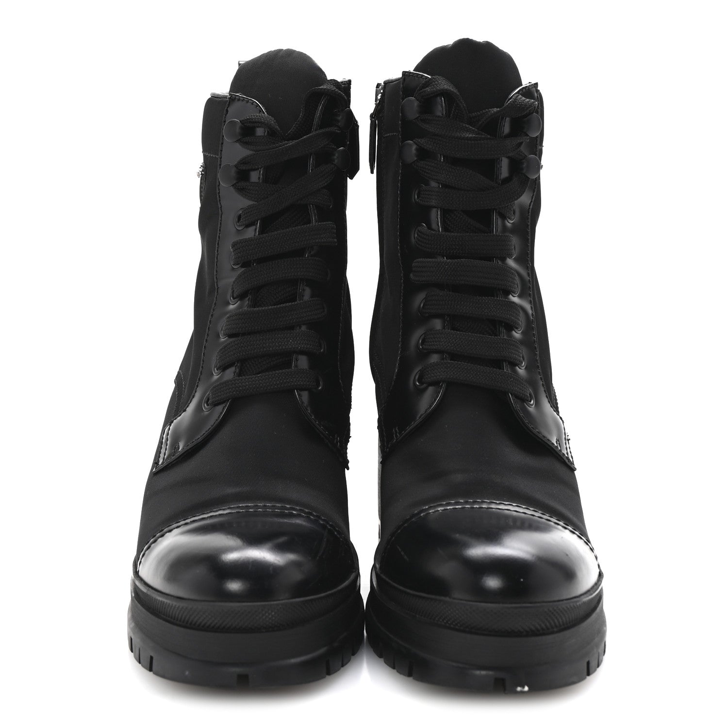 Prada Spazzolato Re-Nylon Metal Triangle Logo Lace Up 55mm Ankle Boots 40 Black 3 of 9