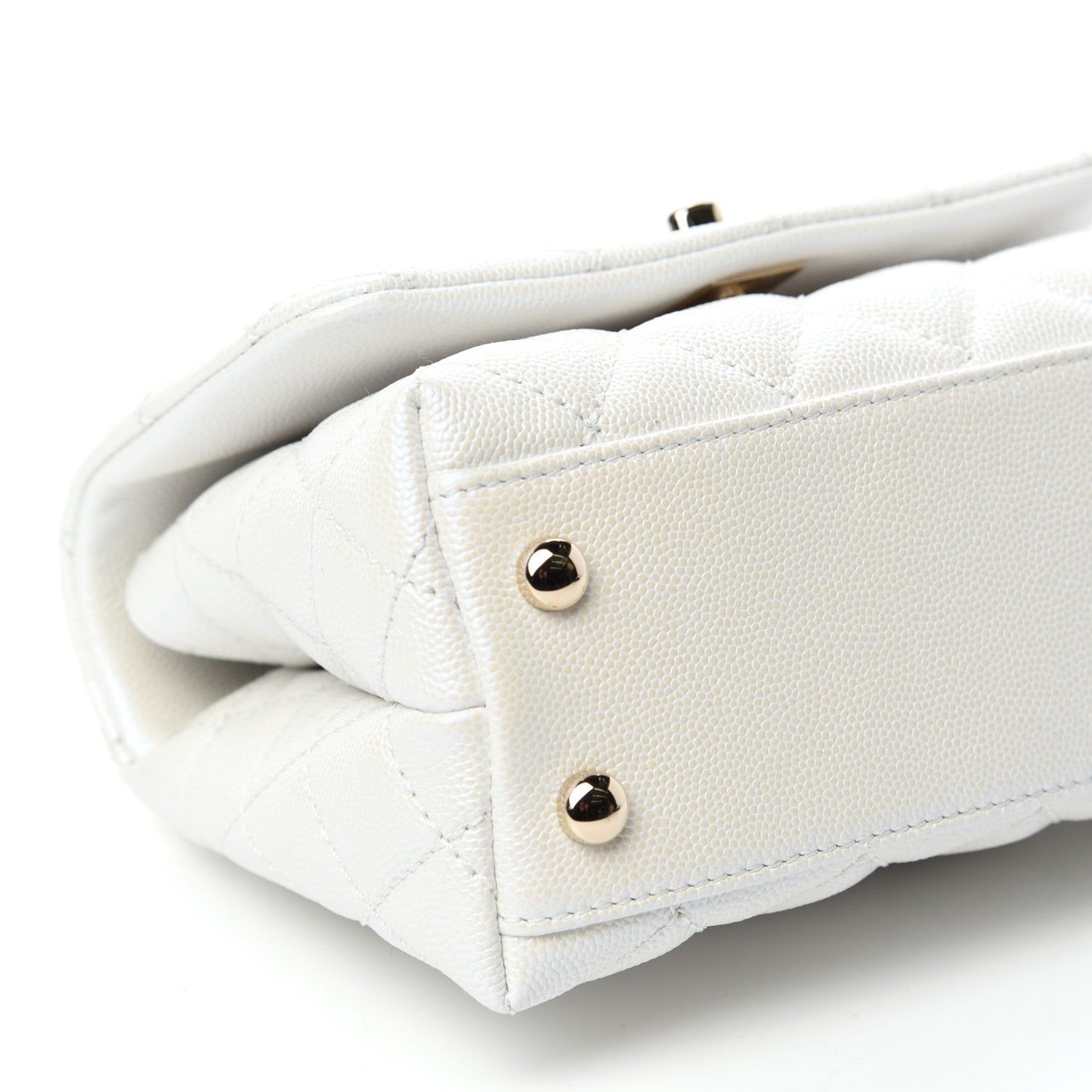 Iridescent Caviar Quilted Extra Mini Coco Handle Flap White
