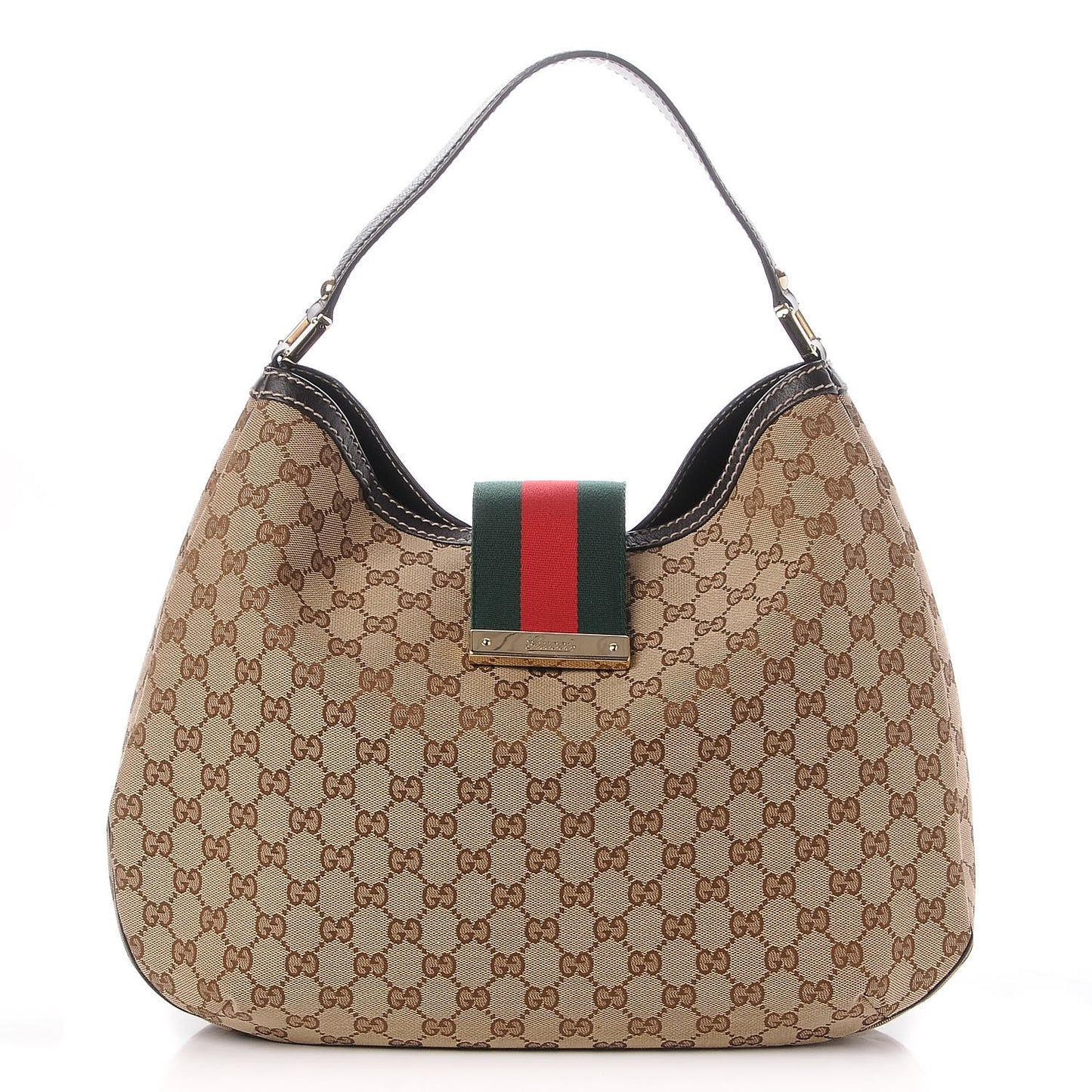 Monogram Large New Ladies Web Hobo Dark Brown
