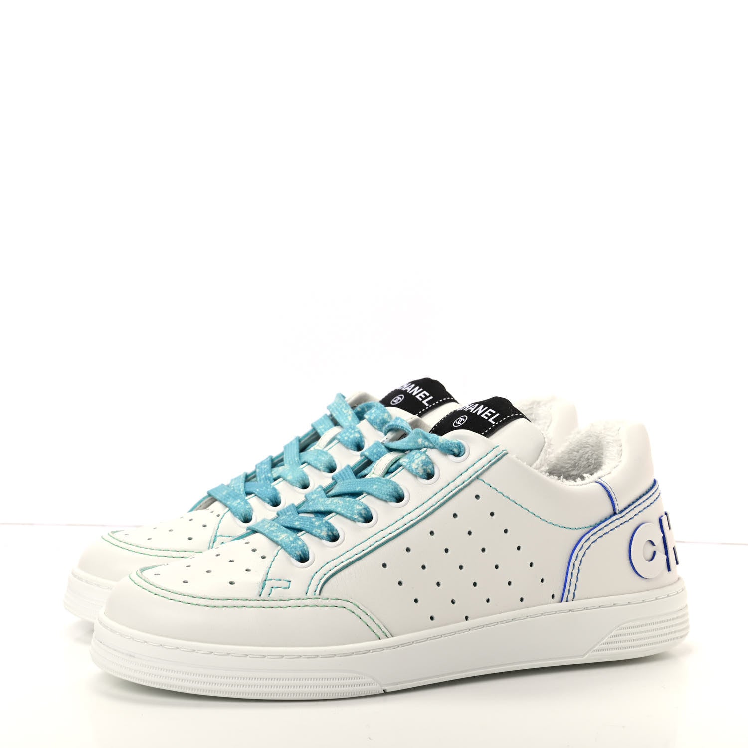Chanel Calfskin Womens Logo Sneakers 37 White Blue 3 of 11
