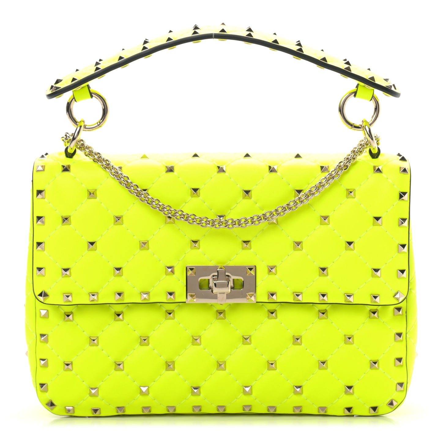 Lambskin Medium Rockstud Spike Shoulder Bag Lime