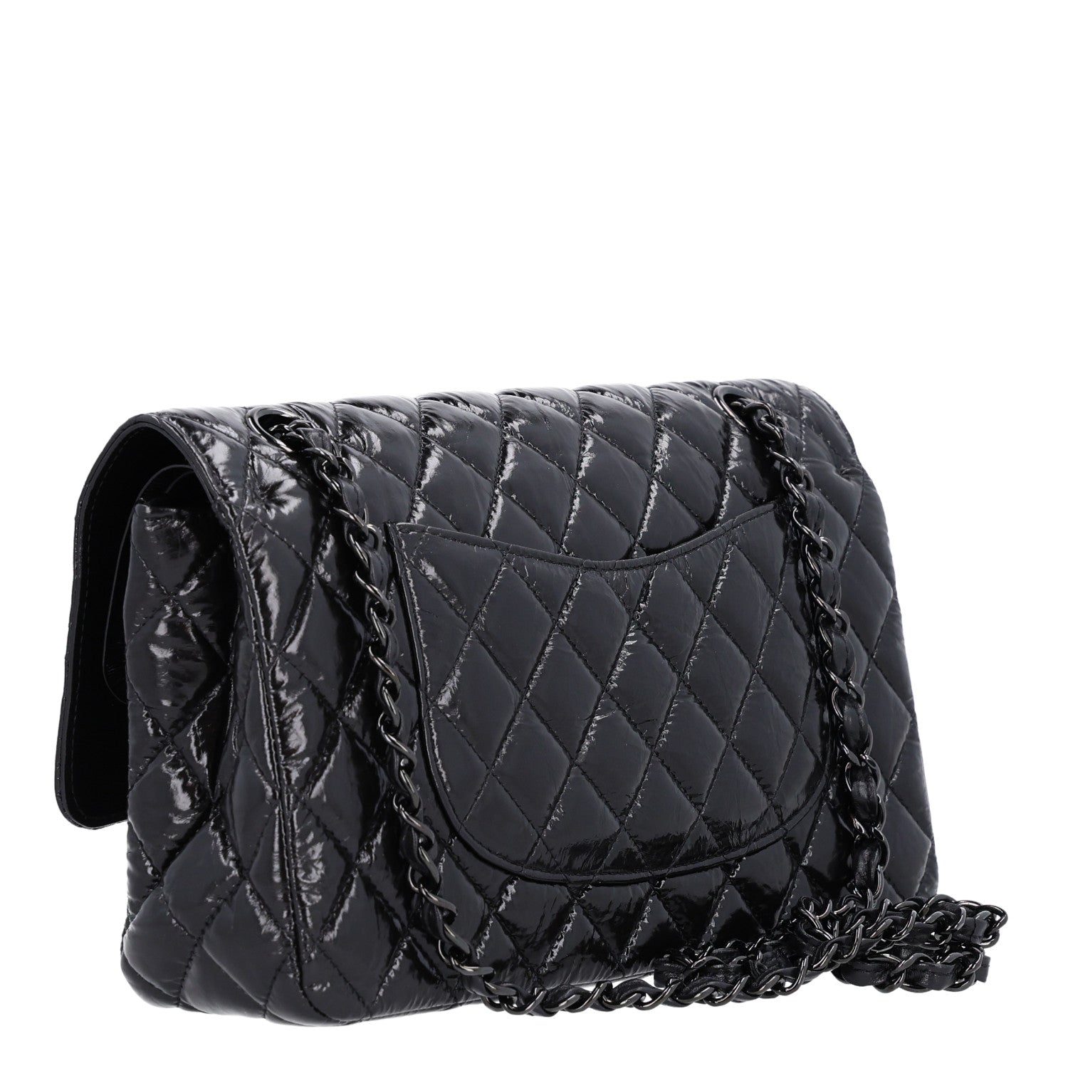 Chanel Shiny Crumpled Calfskin Quilted Medium Double Flap So Black 3 of 11