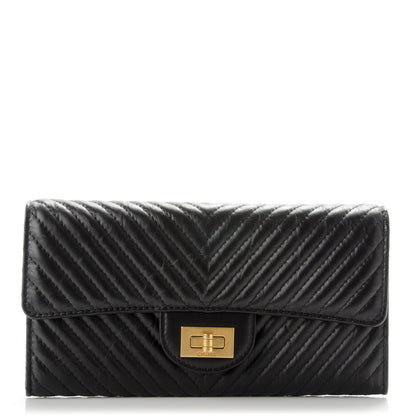 Chanel Calfskin Chevron Quilted 2.55 Reissue Flap Wallet Black 1 of 8