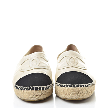 Chanel Metallic Calfskin Grosgrain CC Espadrilles 39 Ivory Black 2 of 13