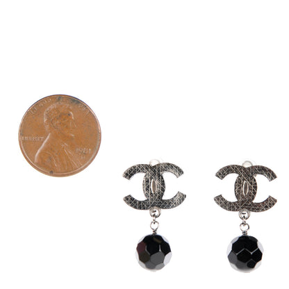 Chanel Ruthenium CC Bead Drop Clip On Earrings Black 2 of 5