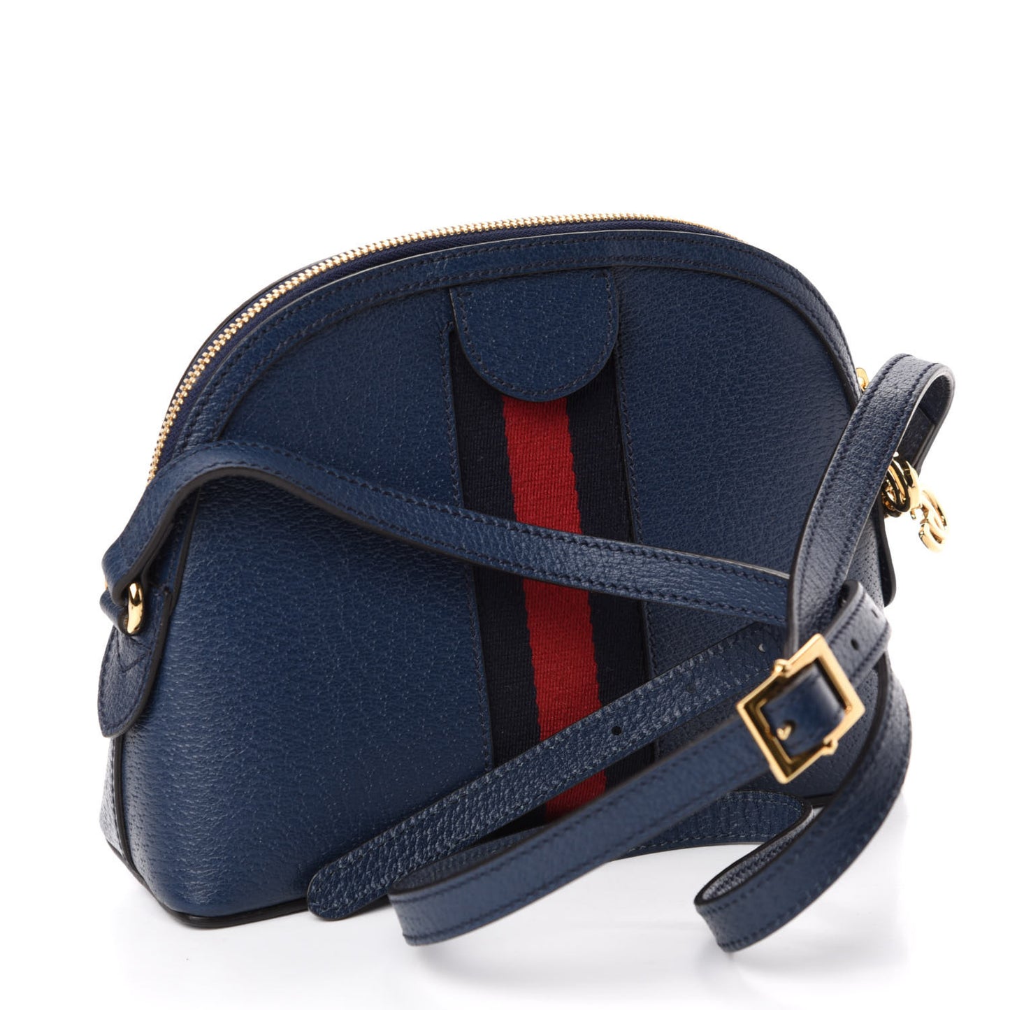 Textured Dollar Calfskin Web Small Ophidia Dome Shoulder Bag Blue Agata