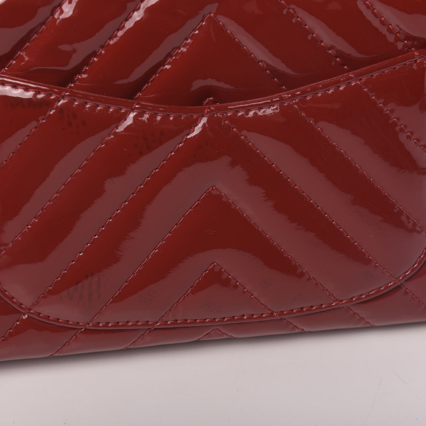 Patent Chevron Quilted Medium Single Flap Red