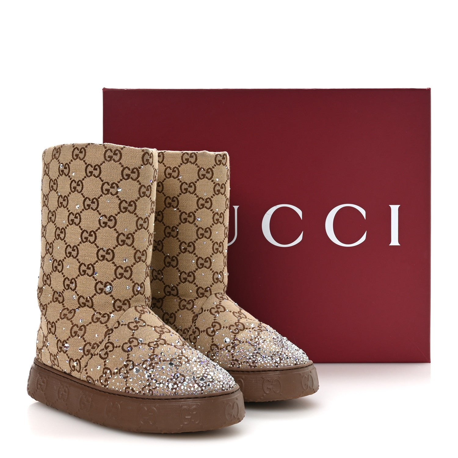 Gucci Monogram GG Strass Thermal Bootie 37 Camel Ebony 9 of 9