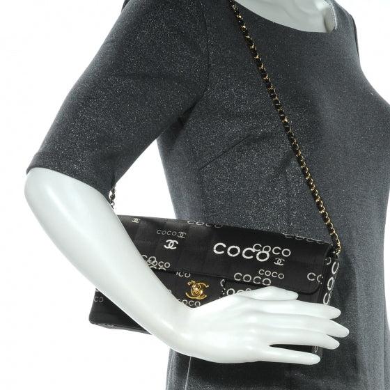 Canvas Chocolate Bar Quilted Coco East West Flap Black