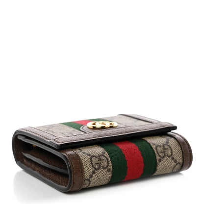 Gucci GG Supreme Monogram Textured Calfskin Web Ophidia Card Case Wallet Beige Ebony New Acero 4 of 8