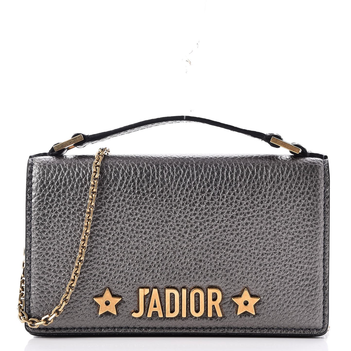 Metallic Grained Calfskin J'adior Clutch Gunmetal