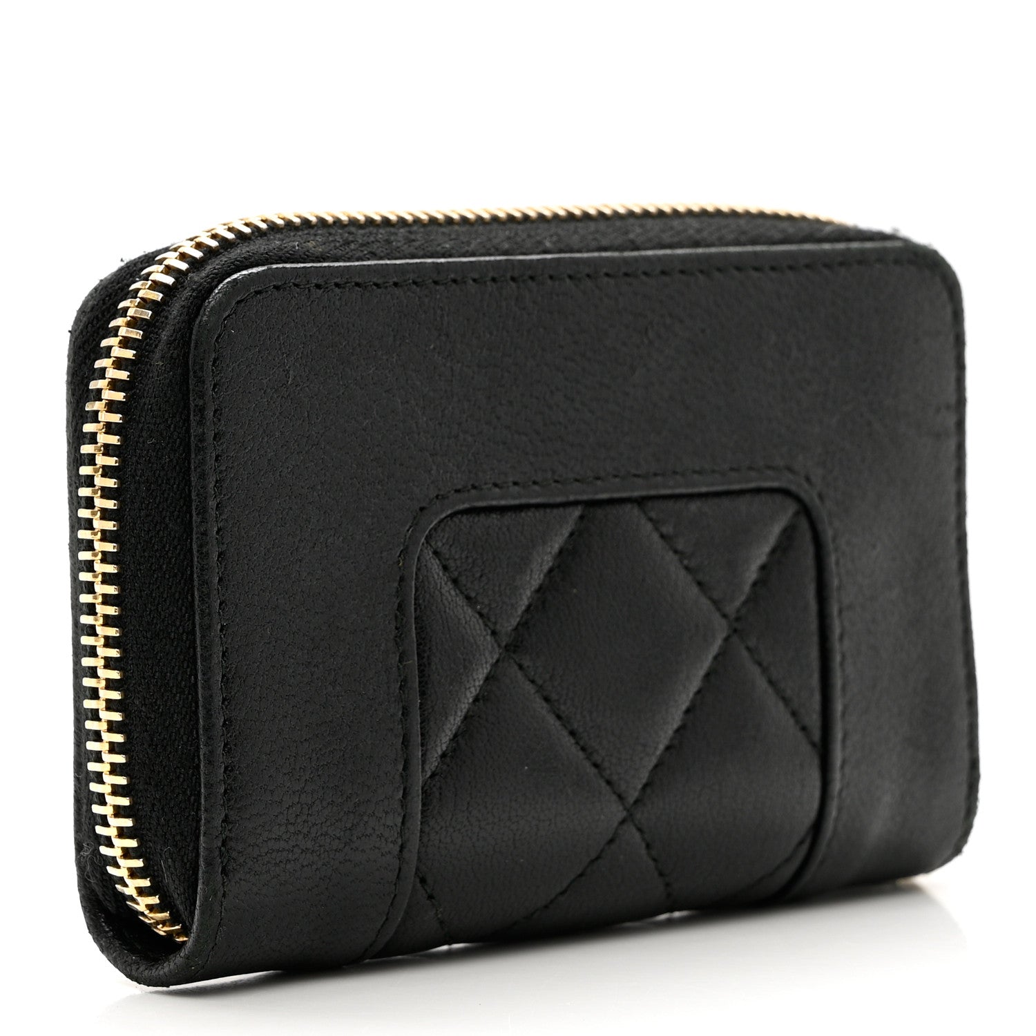 Chanel Sheepskin Quilted Mademoiselle Vintage Zip Coin Purse Black 3 of 7