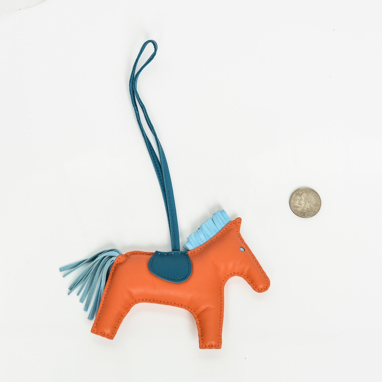 Hermes Milo Lambskin Grigri Rodeo Horse Bag Charm MM Feu Celeste Bleu Izmir 2 of 3