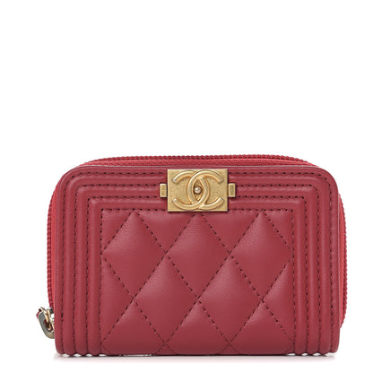 Chanel Lambskin Quilted Zip Around Boy Coin Purse Wallet Red 1 of 7