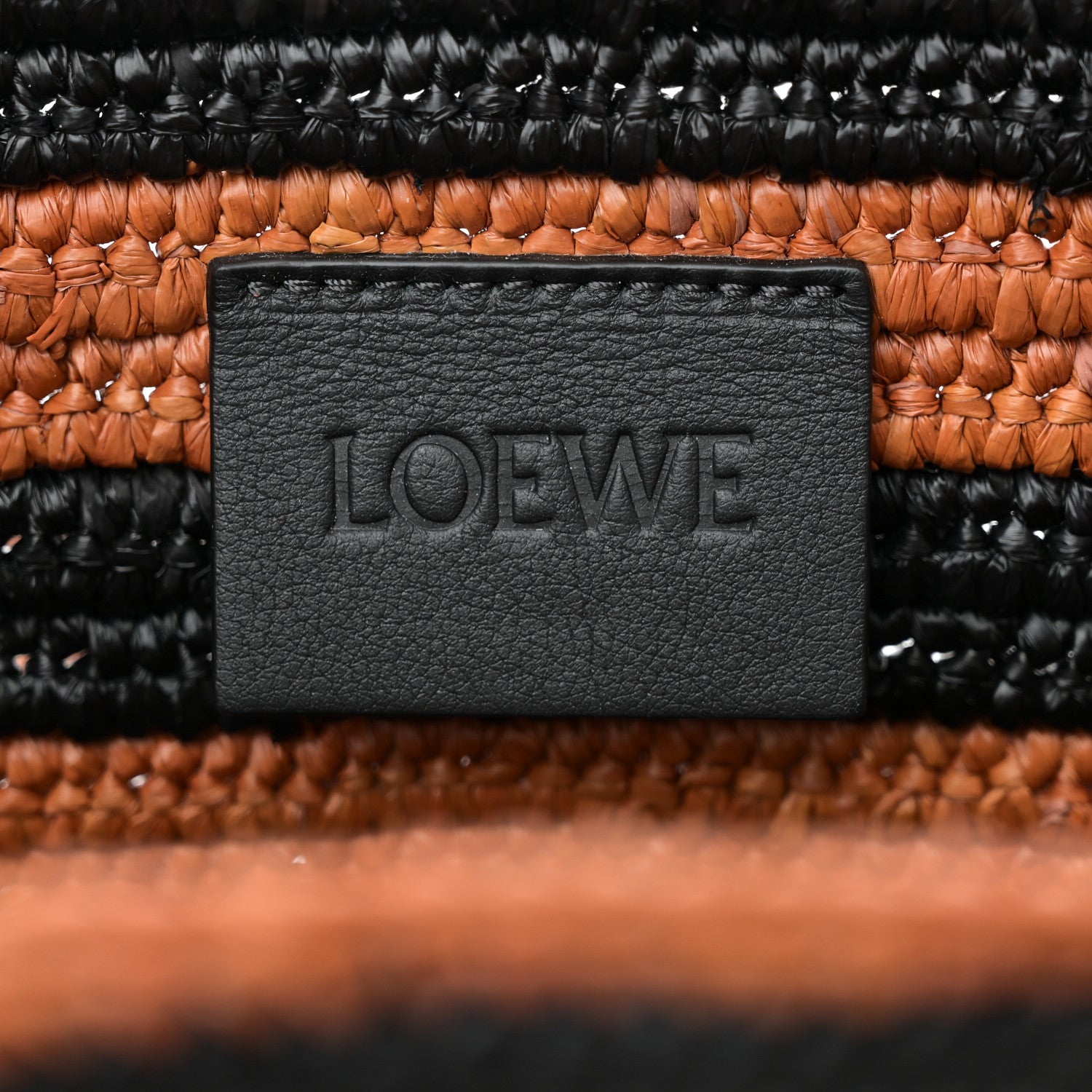 Loewe X Paulas Ibiza Raffia Striped Small Elephant Basket Tote Bag Honey Gold Black 6 of 10