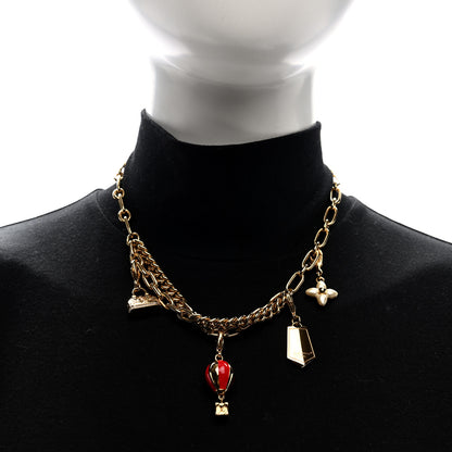 Louis Vuitton Metal Enamel LV Charms Choker Necklace Gold Red 2 of 5
