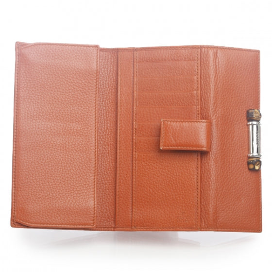 Leather Bamboo Continental Wallet Orange