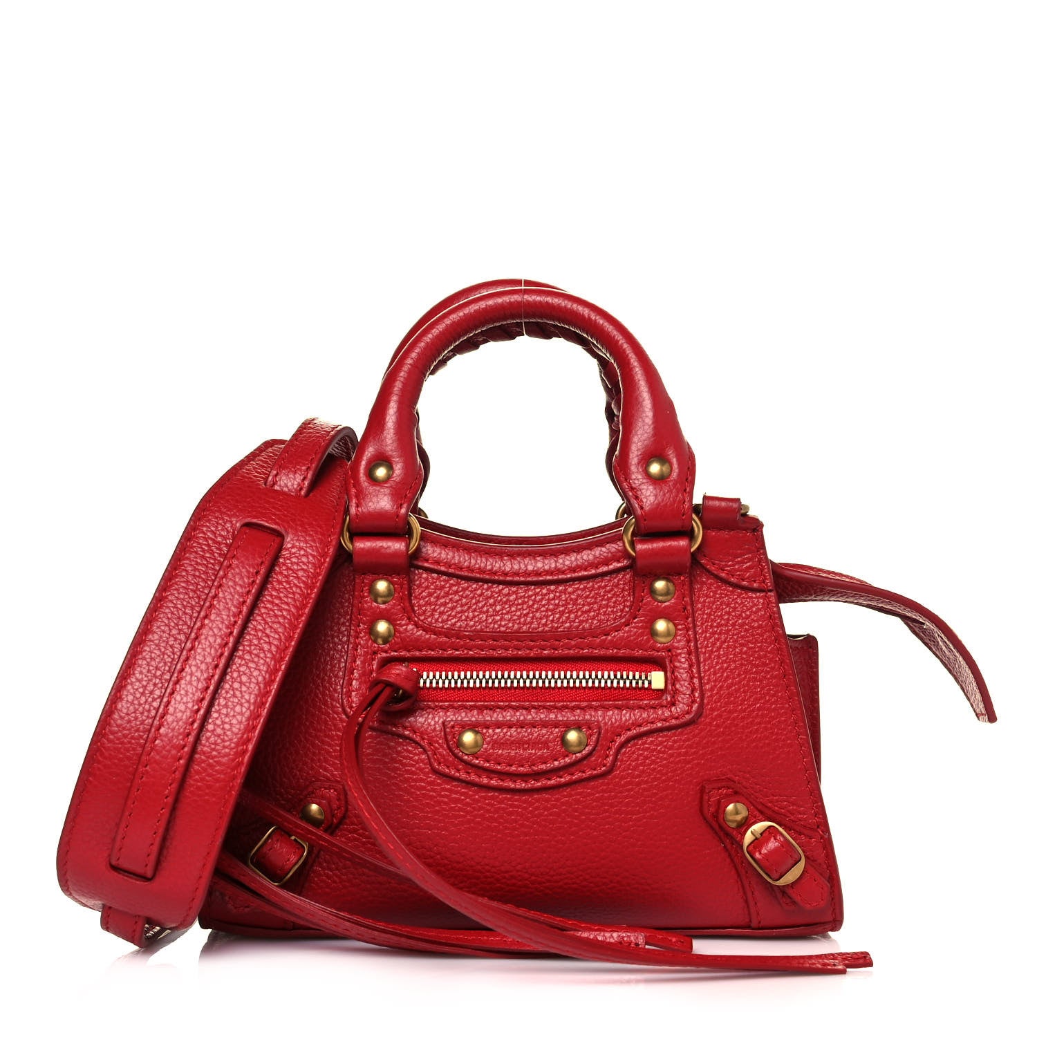 Balenciaga Grained Calfskin Neo Classic Gold Hardware Nano City Crossbody Medium Red 1 of 10