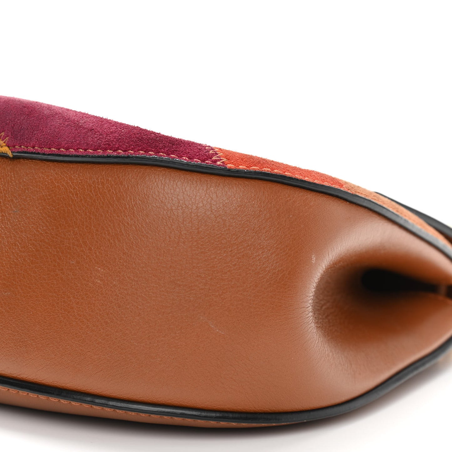 Calfskin Suede Rainbow Patchwork Drew Shoulder Bag Caramel