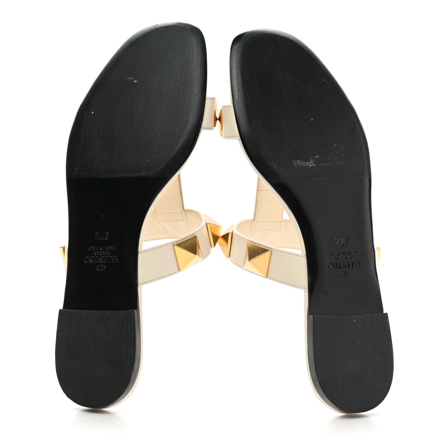 Calfskin Roman Stud Flat Slide Sandals 37.5 Light Ivory