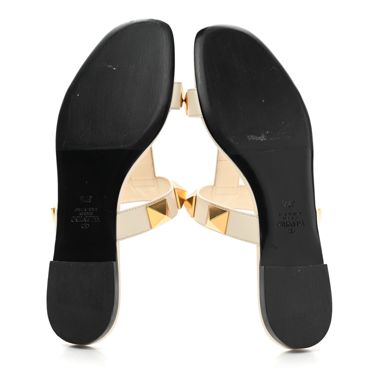Valentino Garavani Calfskin Roman Stud Flat Slide Sandals 37.5 Light Ivory 5 of 8