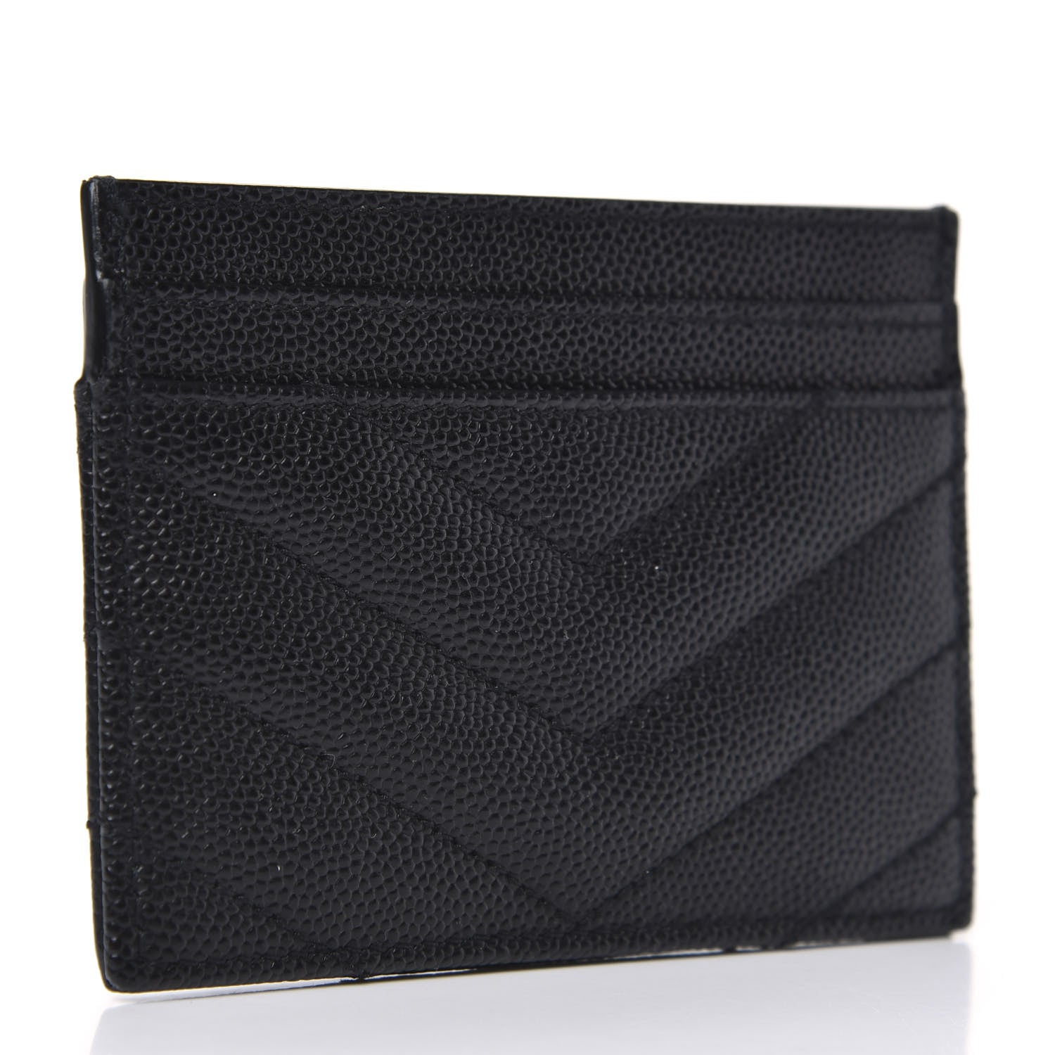 Saint Laurent Grain De Poudre Matelasse Chevron Monogram Credit Card Case Black 3 of 7