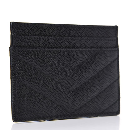 Saint Laurent Grain De Poudre Matelasse Chevron Monogram Credit Card Case Black 3 of 7
