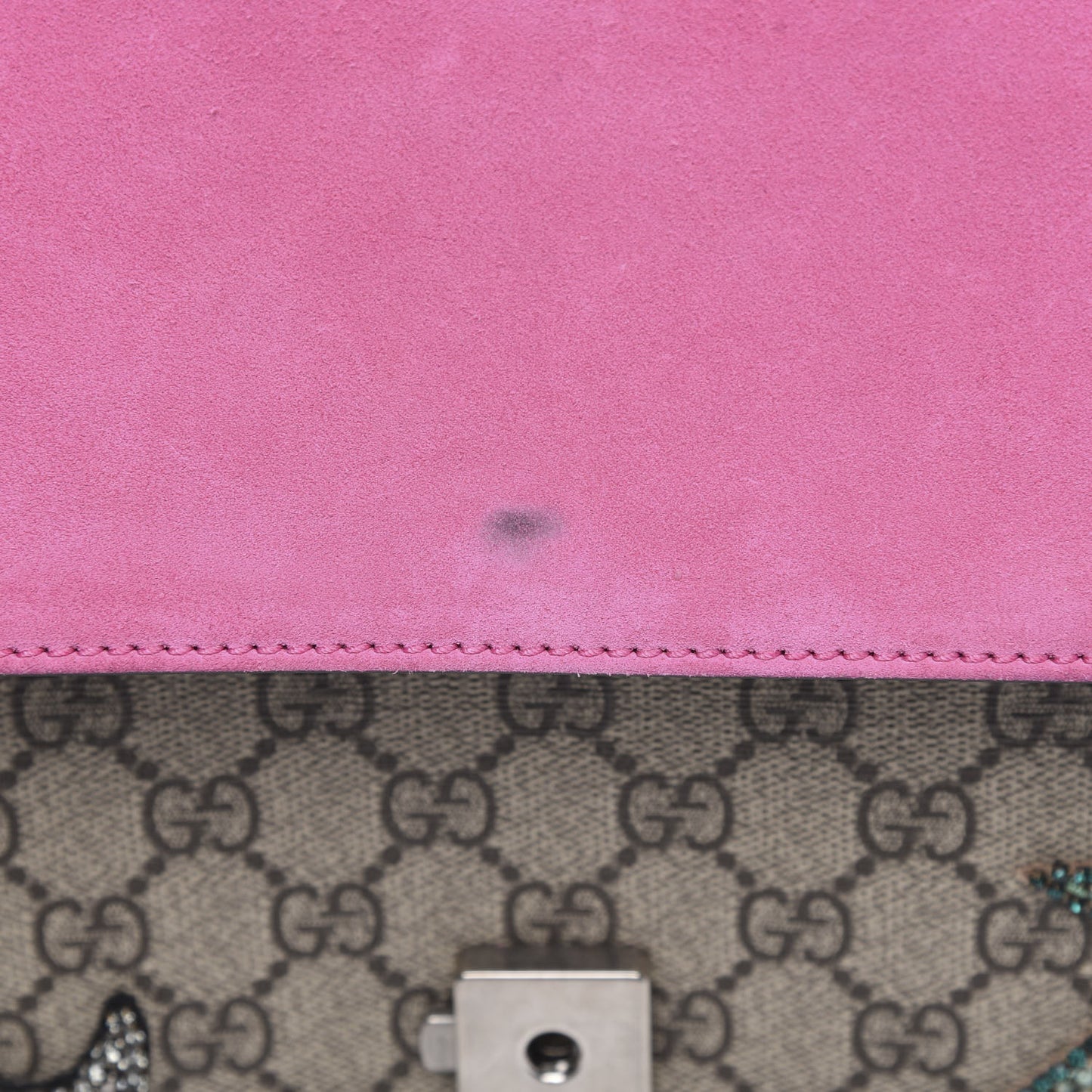 GG Supreme Monogram Suede Pierced Heart Embroidered Medium Dionysus Shoulder Bag Beige Ebony Pink Tropical Flower