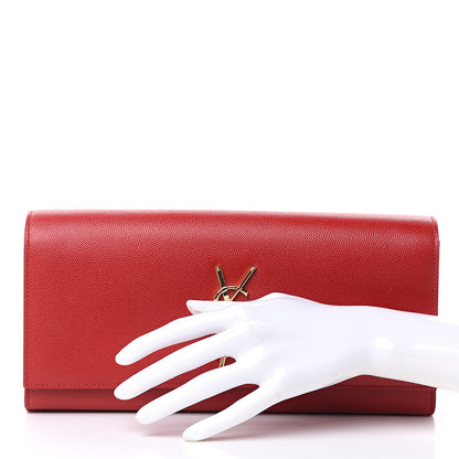Saint Laurent Grain De Poudre Classic Monogram Cassandre Clutch New Red 2 of 11