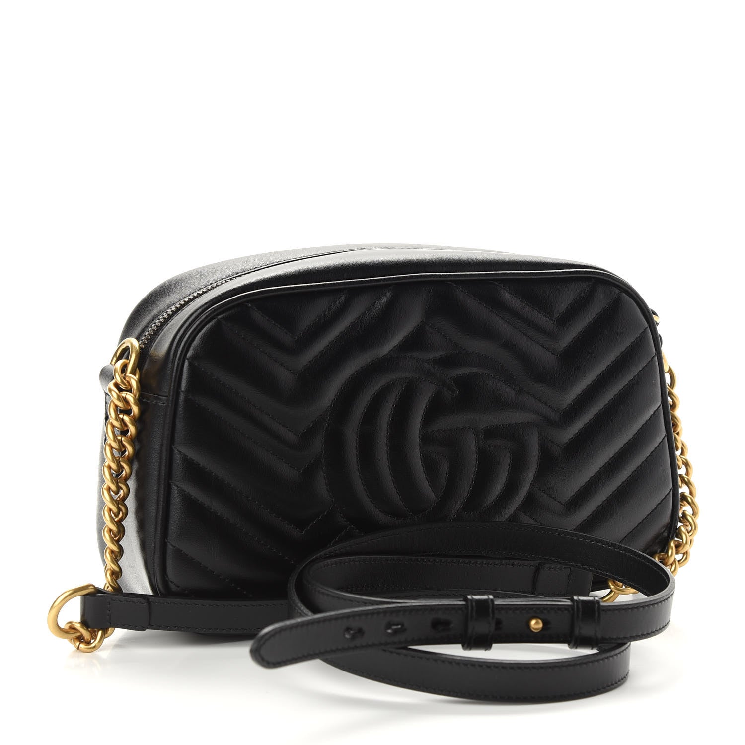 Gucci Calfskin Matelasse Small GG Marmont Chain Shoulder Bag Black 3 of 9