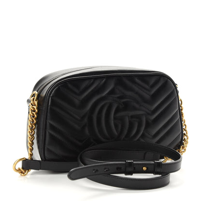Gucci Calfskin Matelasse Small GG Marmont Chain Shoulder Bag Black 3 of 9