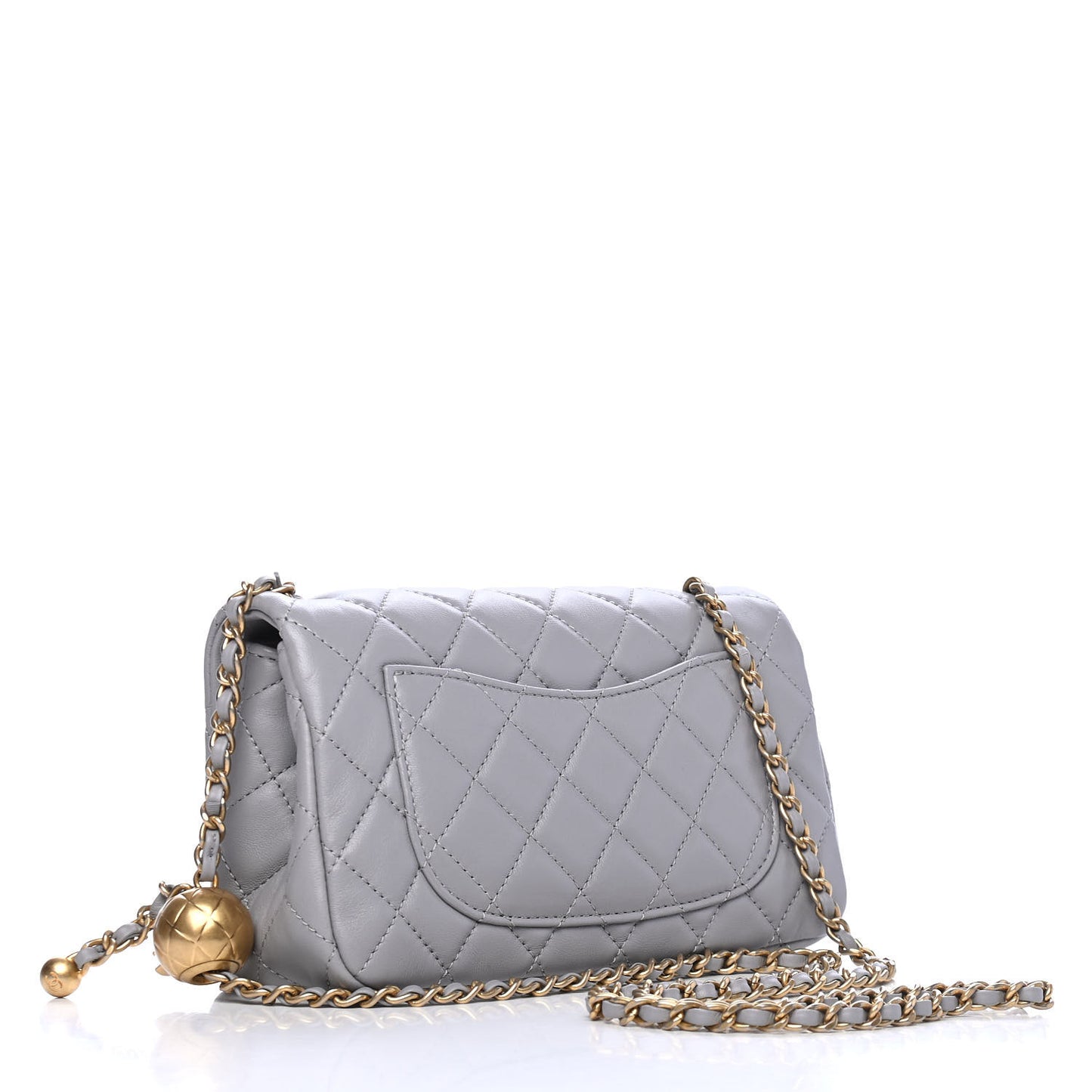 Lambskin Quilted Mini Rectangular Pearl Crush Flap Grey